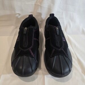 Ryka Black Suede Purple Accent Zip Front Water Resistant Shoes Size 7 Wide